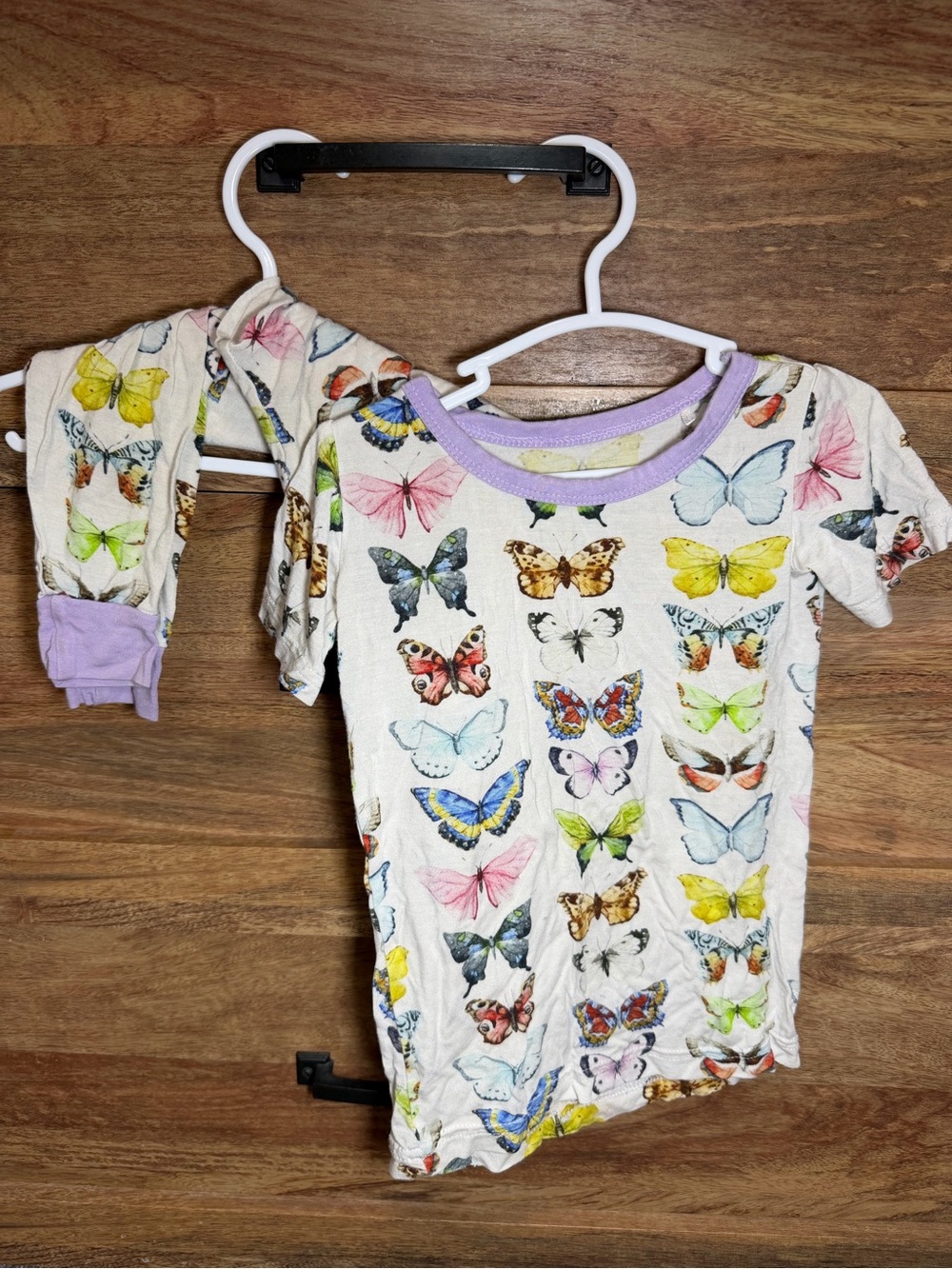 Little Sleepies White Tee with Multicolor Butterfly Print and Lavender Trim